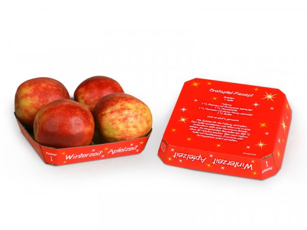 Kartonschale für 4 Äpfel mit Wintermotiv(500 Stück)